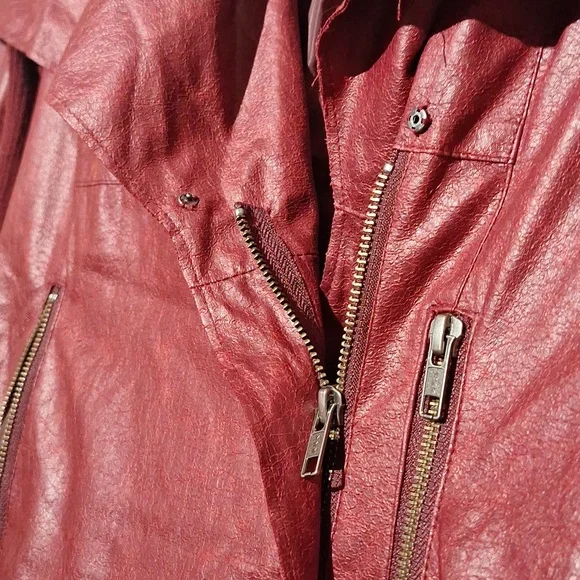 Cropped Bomber Jacket, Vegan Leather, Cranberry Shade, Bagatelle Brand - Picture 7 of 15